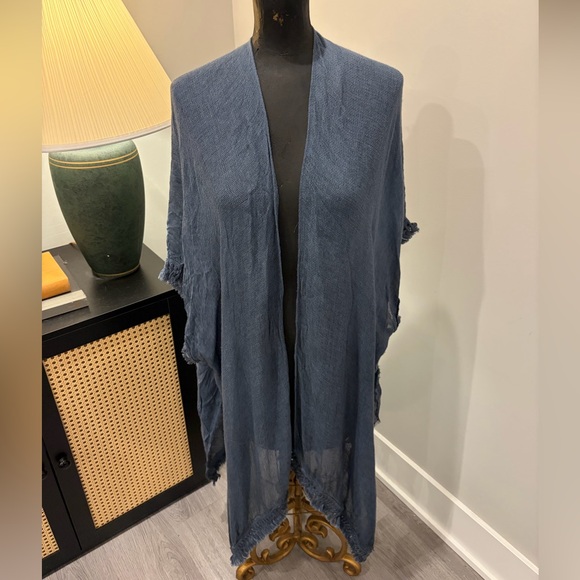 NWT Vince Camuto BlueGray Tassel Fringe Swim Cover-up OS Kimono Beach Pool Party - Picture 3 of 9